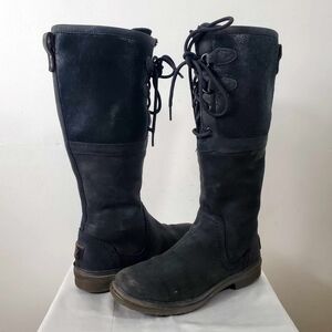 UGG ELSA Waterproof Leather Wool Knee Boot Black 7